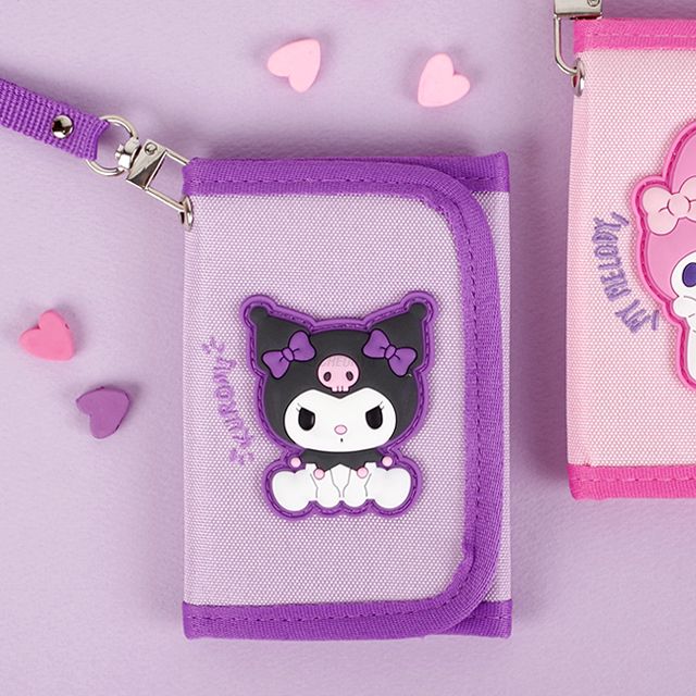 Kuromi Cute Wallet With Neck Strap Coin And Card Holder