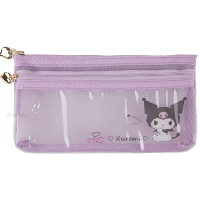Sanrio Flat Mesh Pen Case - Kuromi