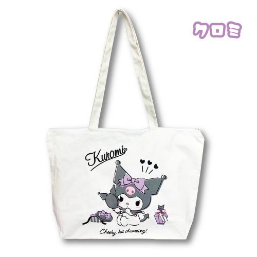 Kuromi Canvas Tote Bag With Zipper Charming Size 35X43Cm