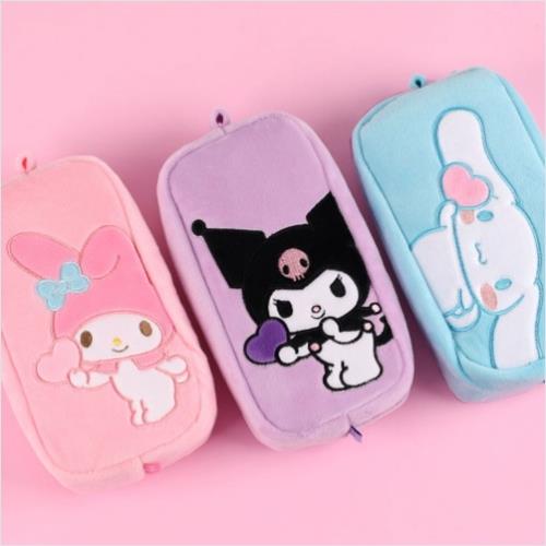 Sanrio Brushed Fabric Pencil Pouch  Only Kuromi And Cinnamoroll