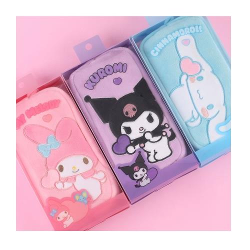 Sanrio Brushed Fabric Pencil Pouch  Only Kuromi And Cinnamoroll